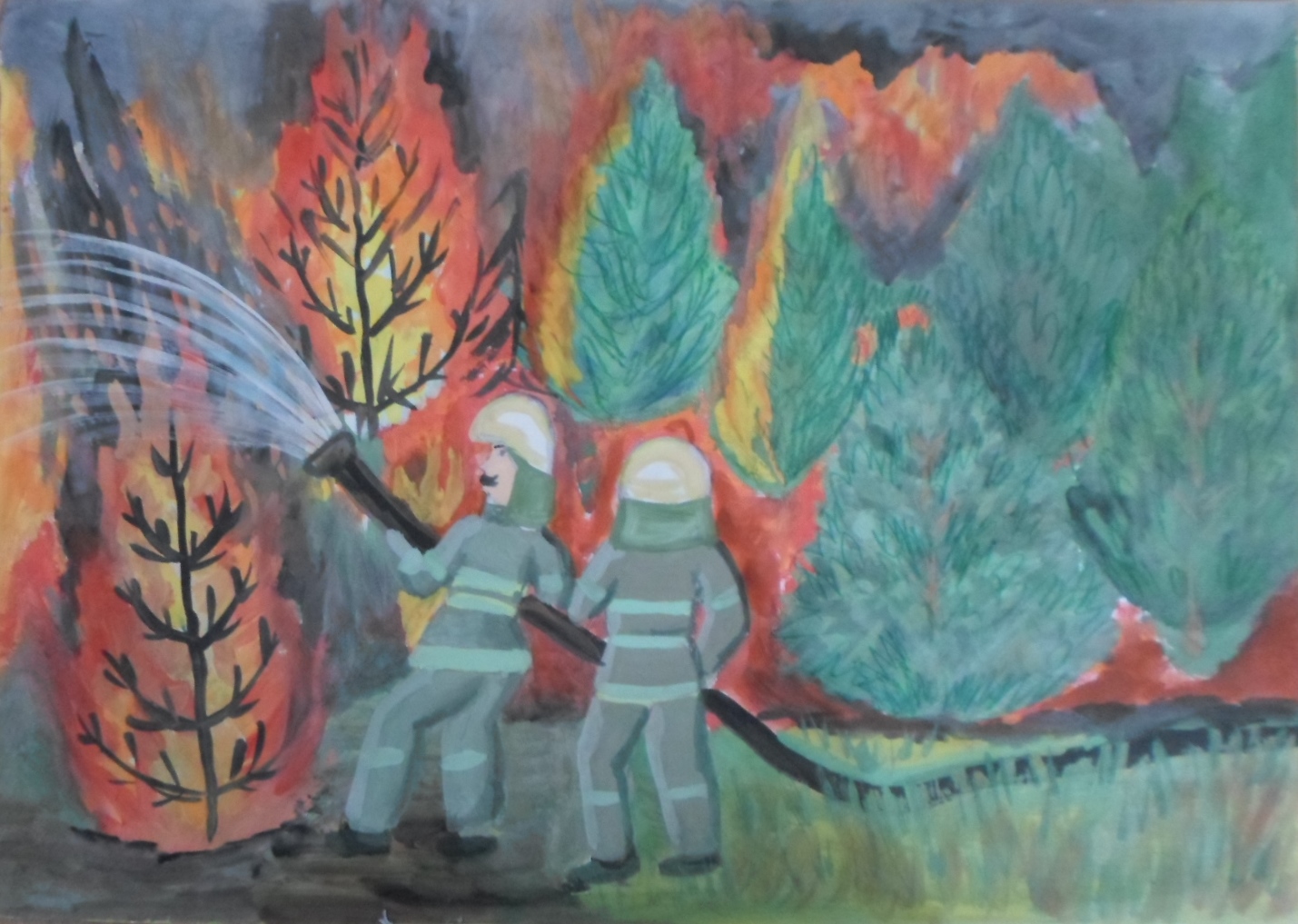 Пожар в горах рисунок